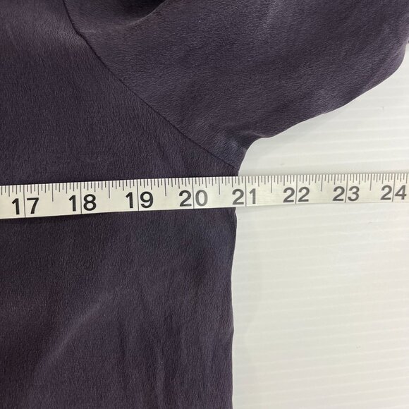 Eileen Fisher 100% Silk Plum Button Down LS Blouse Side Slits Band Collar S/M - Picture 6 of 8